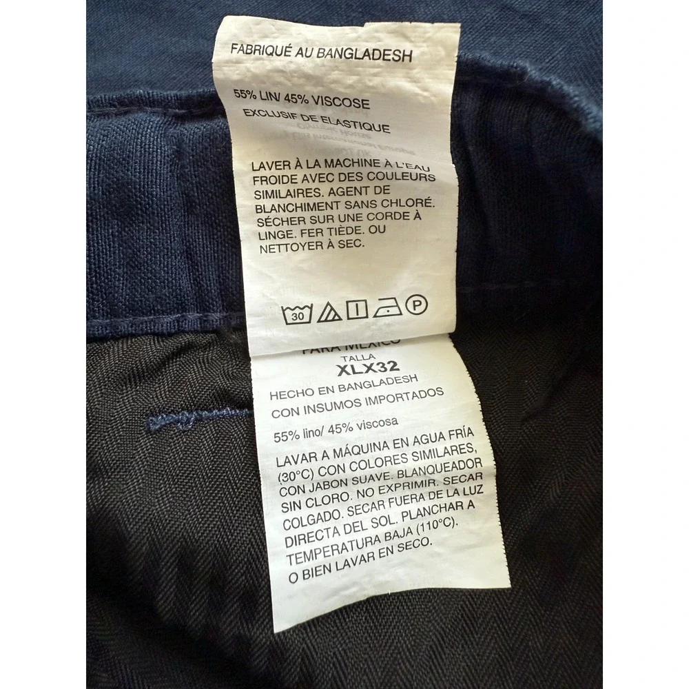Cubavera Men's Navy Linen Blend Pants XLx32 Resort Wear Elastic Waist Drawstring